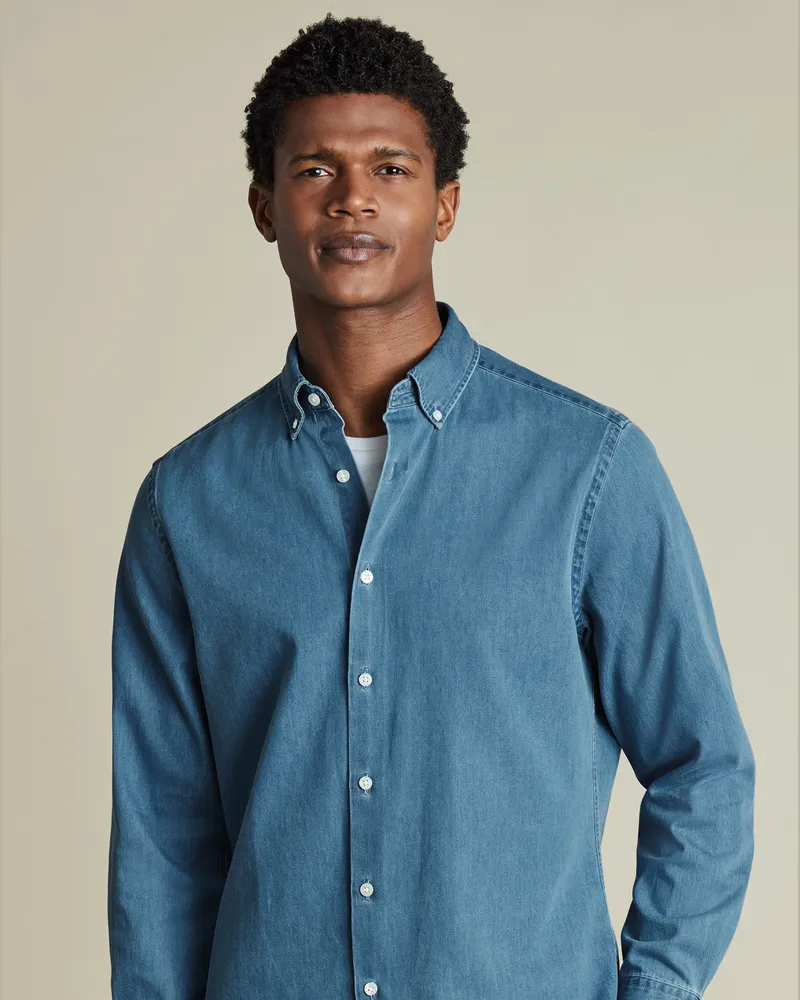 Charles Tyrwhitt Hemd aus Denim Ozeanblau Blau