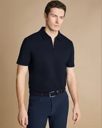 Charles Tyrwhitt Performance Reißverschlusskragen Piqué-Polo Französisches Marineblau