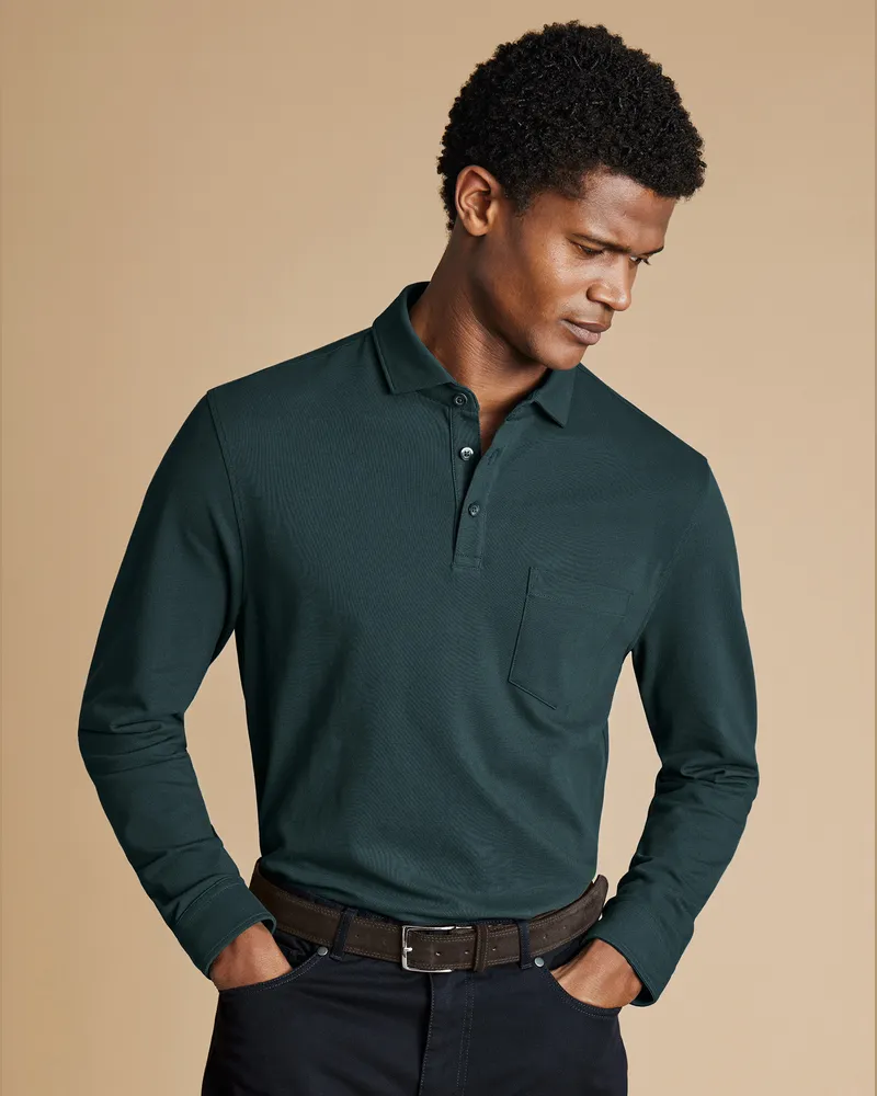 Charles Tyrwhitt Langärmeliges Tyrwhitt Cool Piqué-Polo Grün