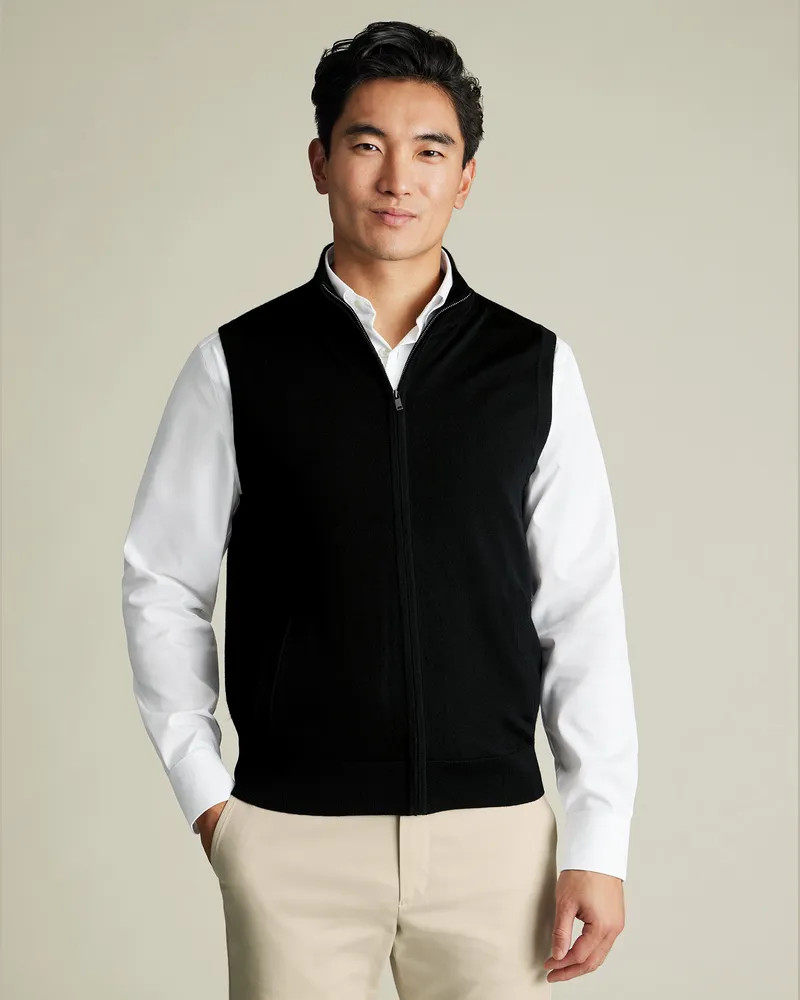 Charles Tyrwhitt Weste aus reinem Merino Schwarz