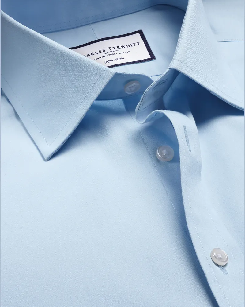 Charles Tyrwhitt Bügelfreies Popeline-Hemd Himmelblau Blau