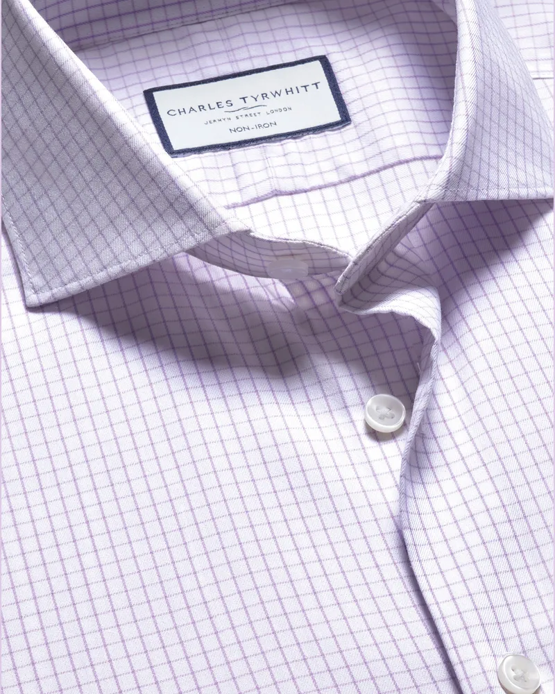 Charles Tyrwhitt Bügelfreies Performance Twill-Hemd feinen Karos Lila Purple