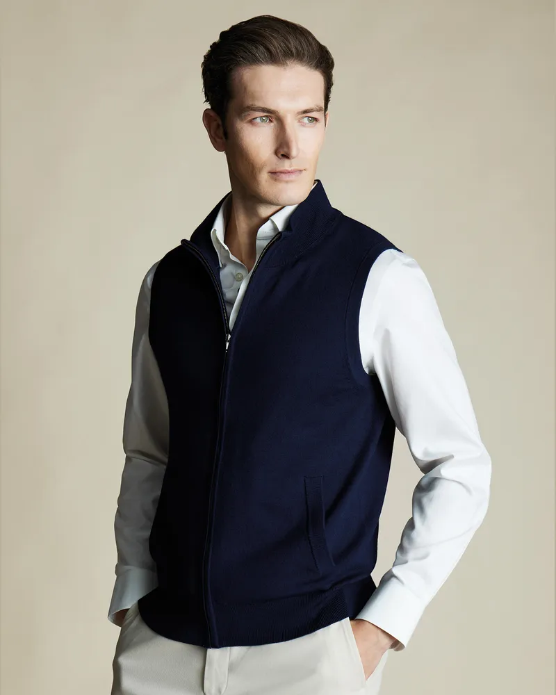 Charles Tyrwhitt Merino-Weste Marineblau