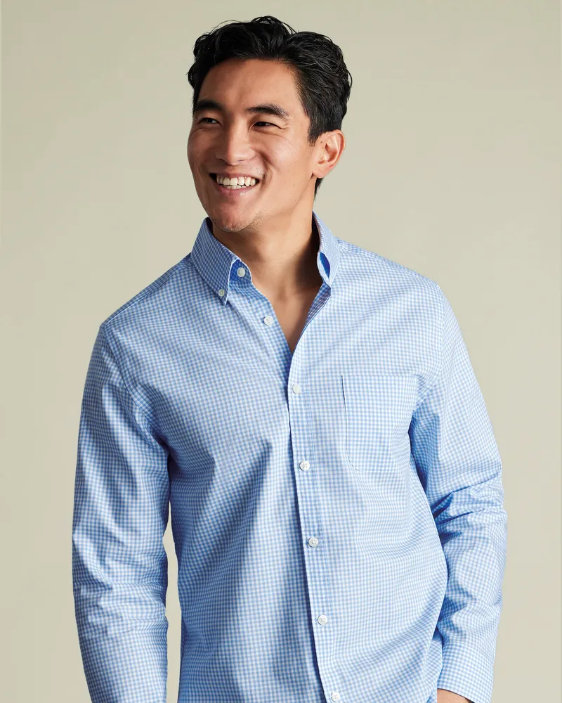 Charles Tyrwhitt Bügelfreies Popeline-Hemd Blau
