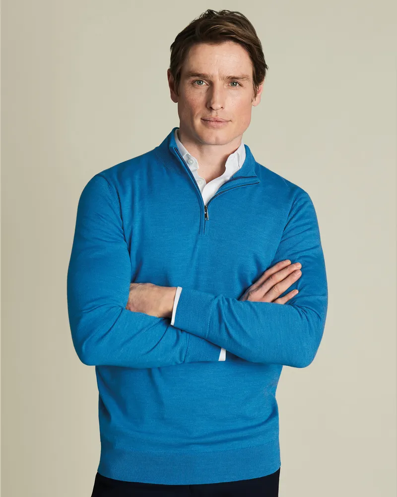 Charles Tyrwhitt Merino-Troyer Hellblau Blau