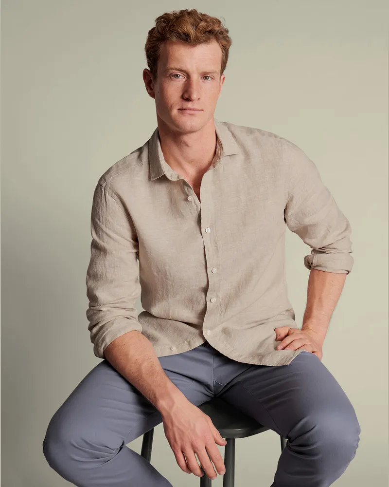 Charles Tyrwhitt Reines Leinenhemd Graubraun Braun