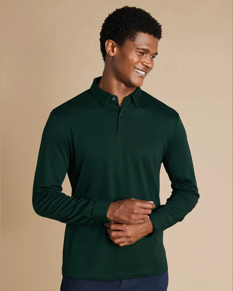 Charles Tyrwhitt Smarte Langärmeliges Performance Jersey-Polo Grün