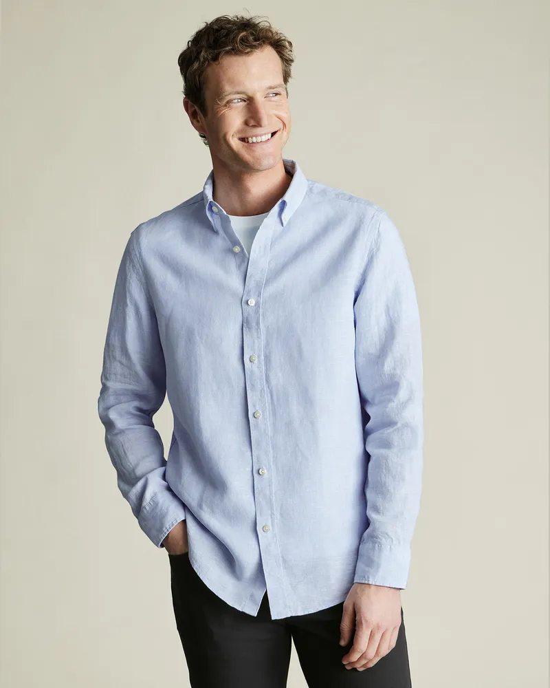 Charles Tyrwhitt Reines Leinenhemd Blau