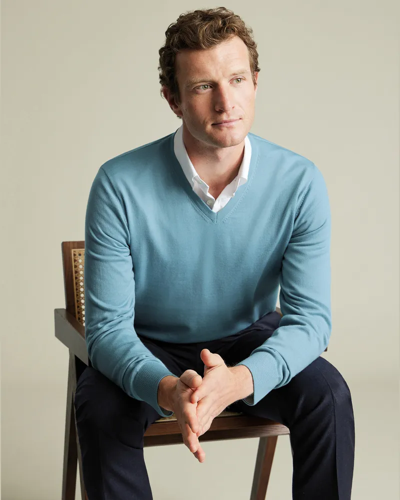 Charles Tyrwhitt Merinopullover mit V-Ausschnitt Grün