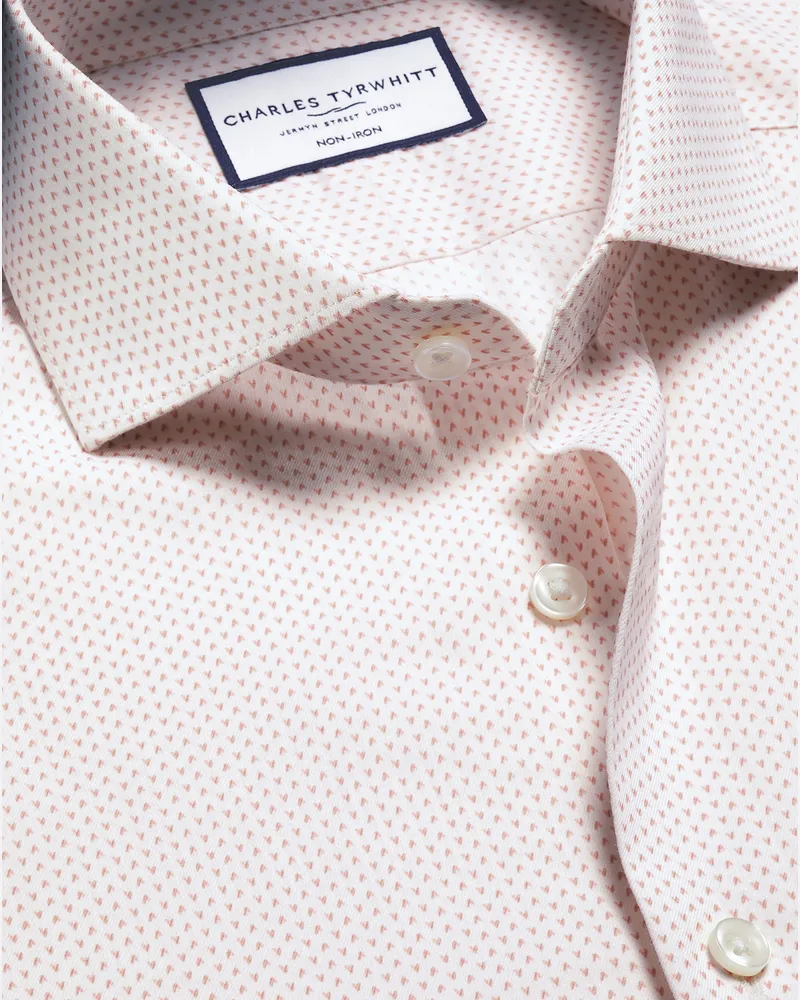 Charles Tyrwhitt Bügelfreies Performance Twill-Hemd und Print Weiß & Rosa Rosa