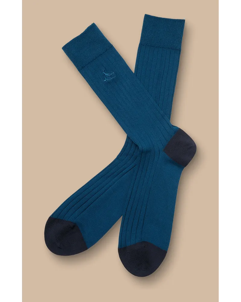 Charles Tyrwhitt Gerippte Baumwollsocken Blau