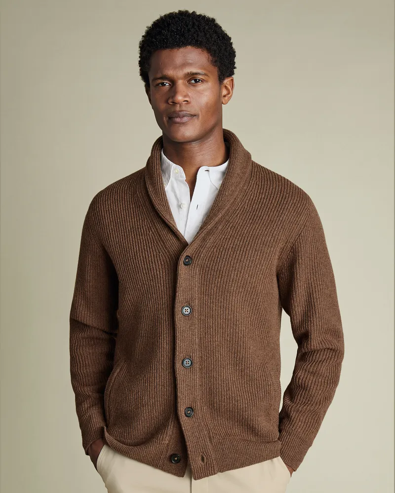 Charles Tyrwhitt Schwere Strickjacke Braun