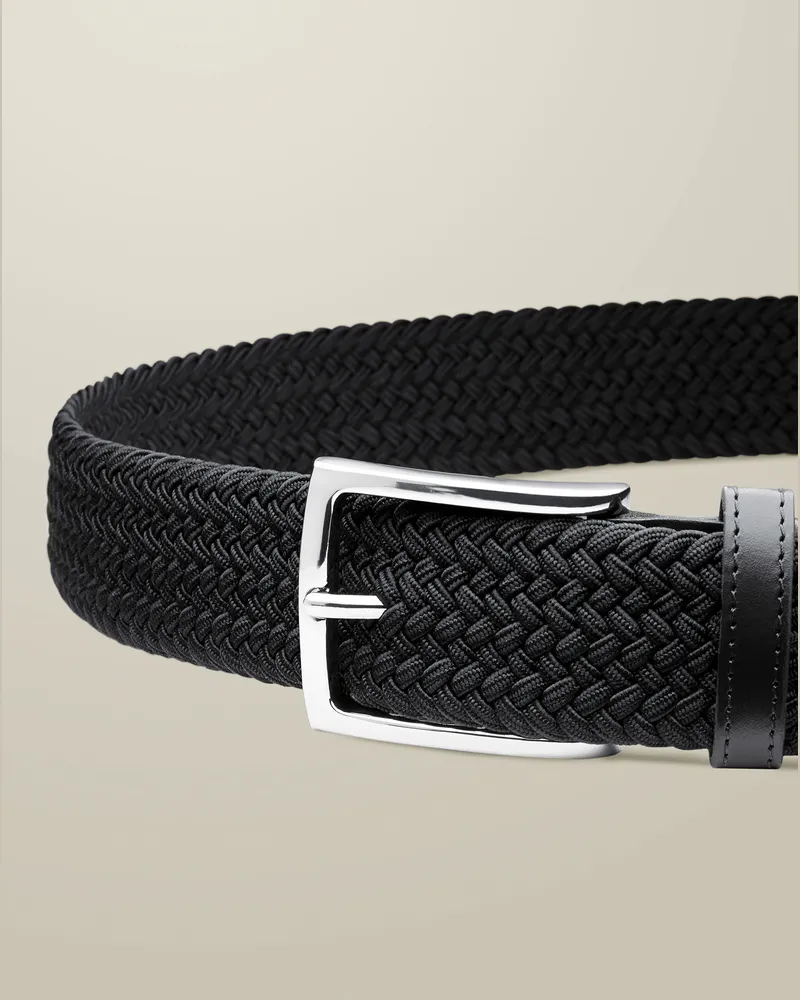 Charles Tyrwhitt Legerer Stretch-Gürtel Schwarz Schwarz