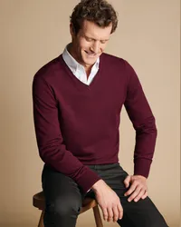 Charles Tyrwhitt Merinopullover mit V-Ausschnitt Rot