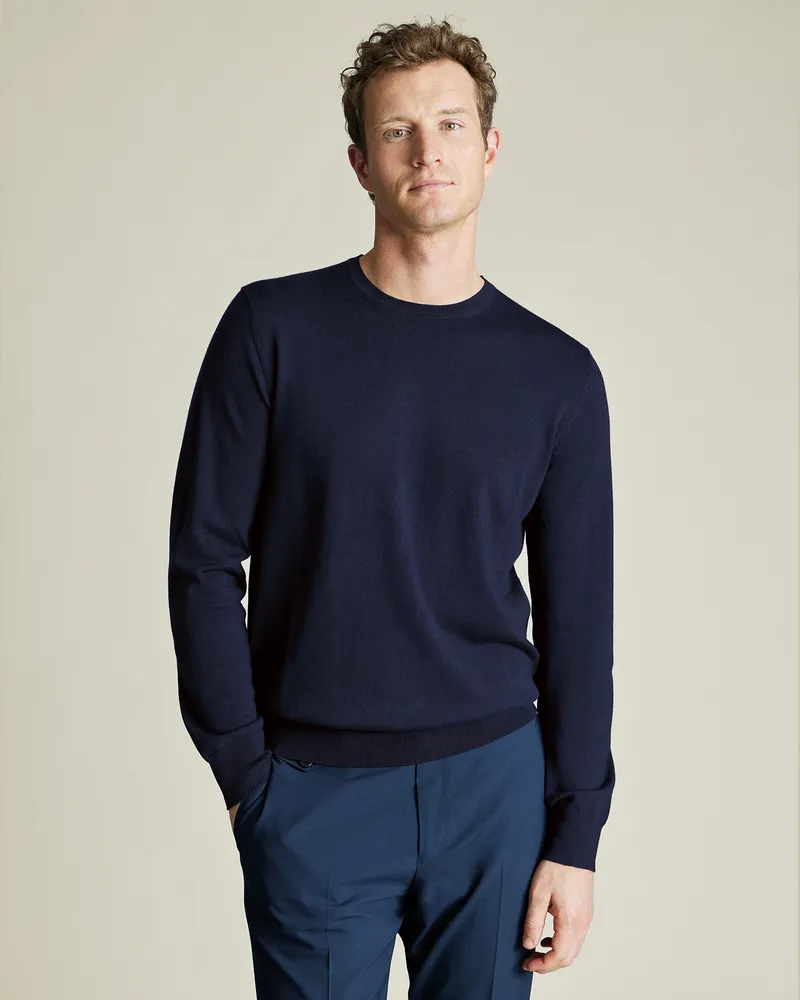 Charles Tyrwhitt Merinopullover mit Rundhals Marineblau