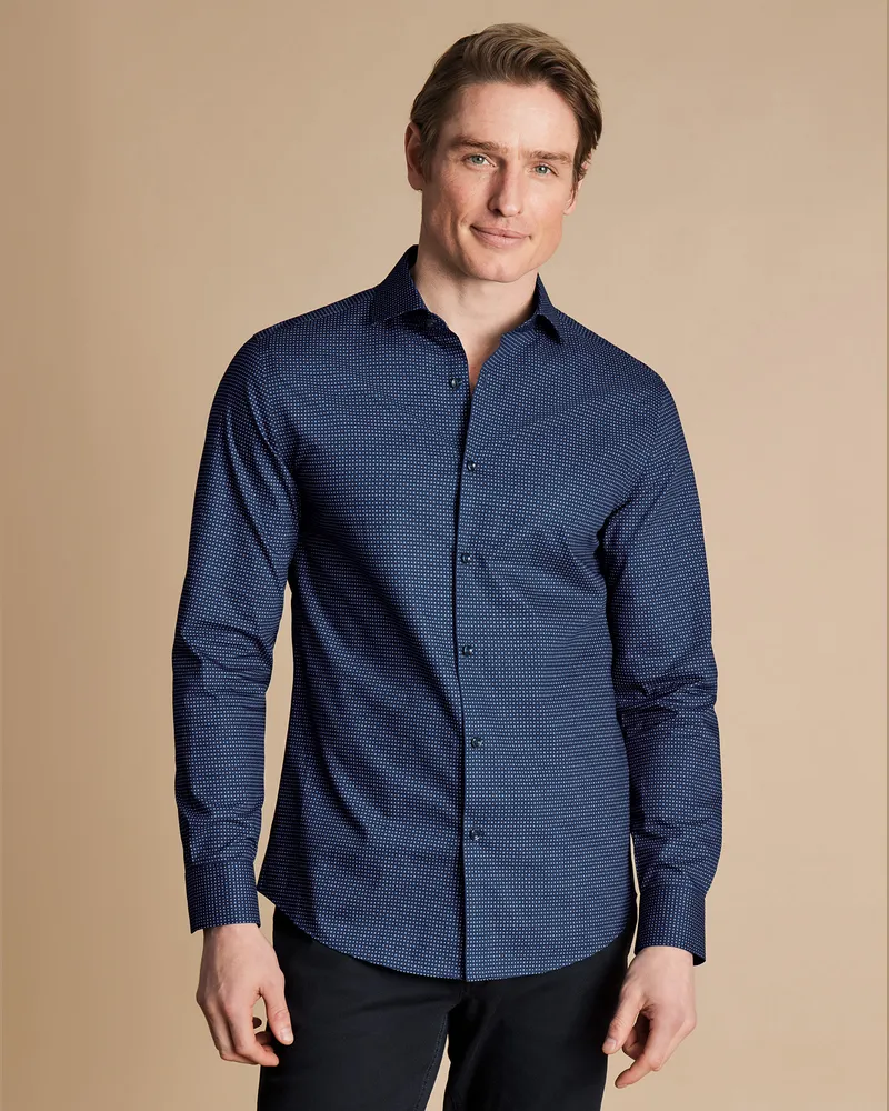 Charles Tyrwhitt Bügelfreies Stretch-Hemd Blau
