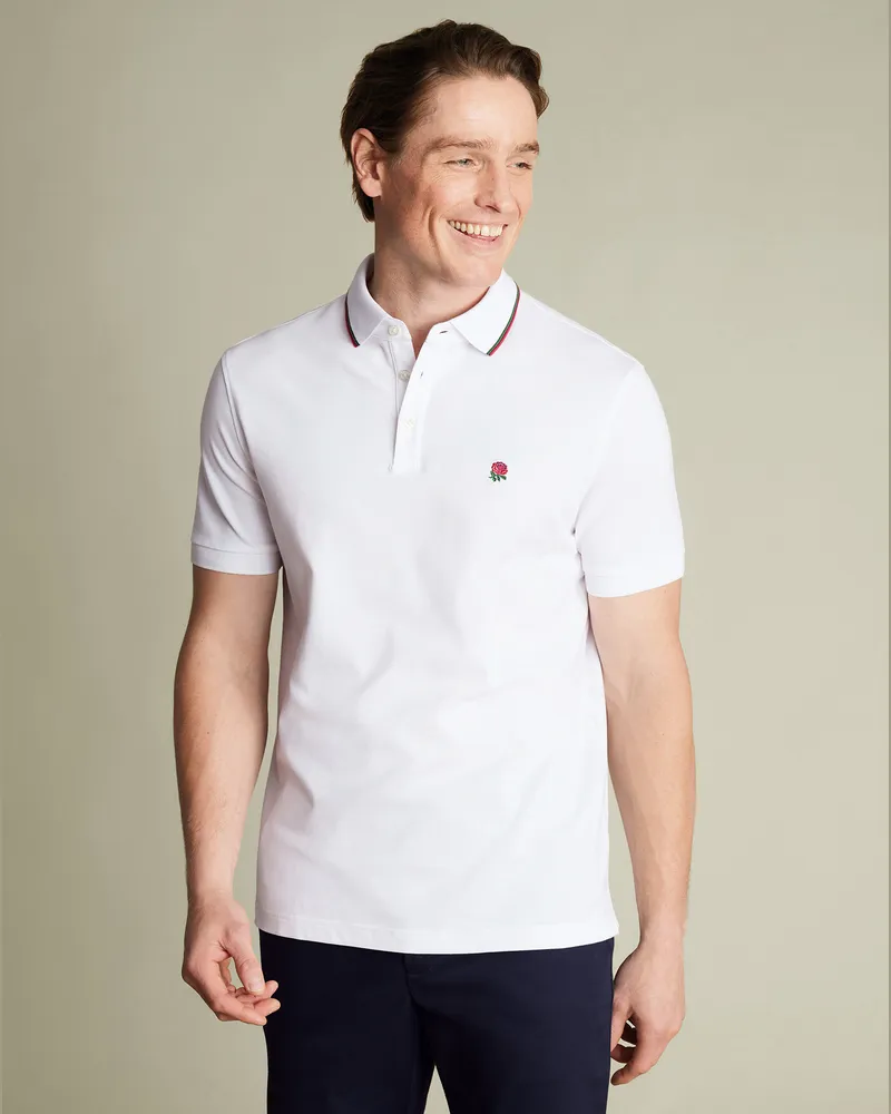 Charles Tyrwhitt England Rugby Piqué-Polo Weiß Weiß