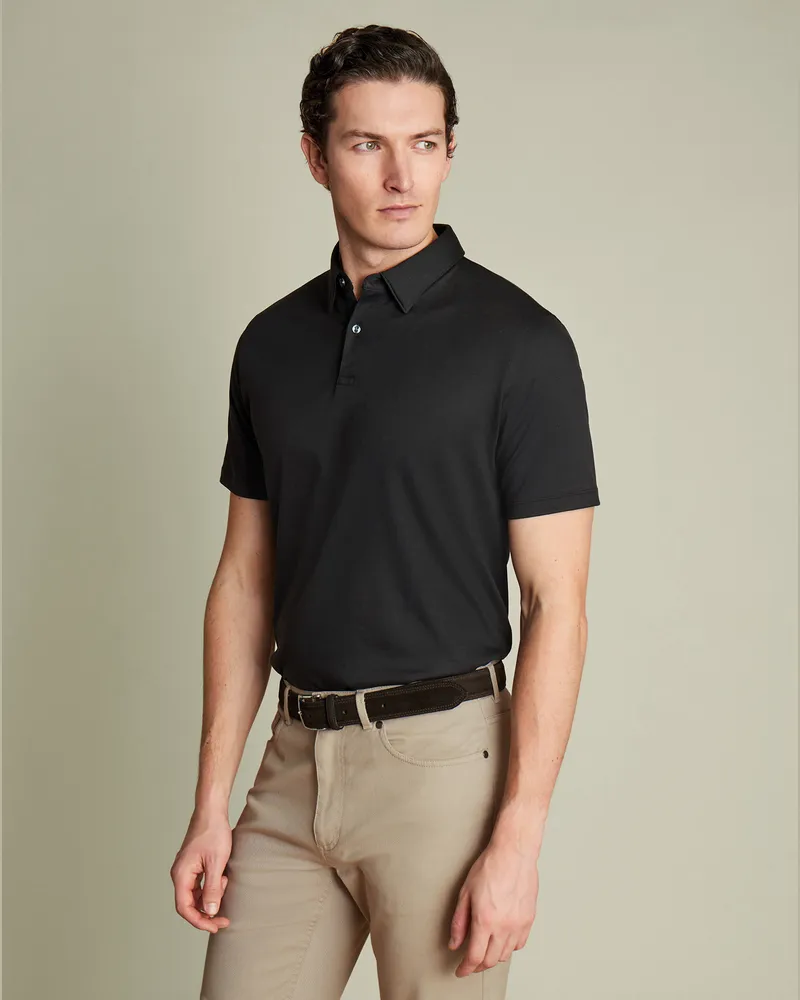 Charles Tyrwhitt Smartes Jersey-Polo Schwarz Schwarz