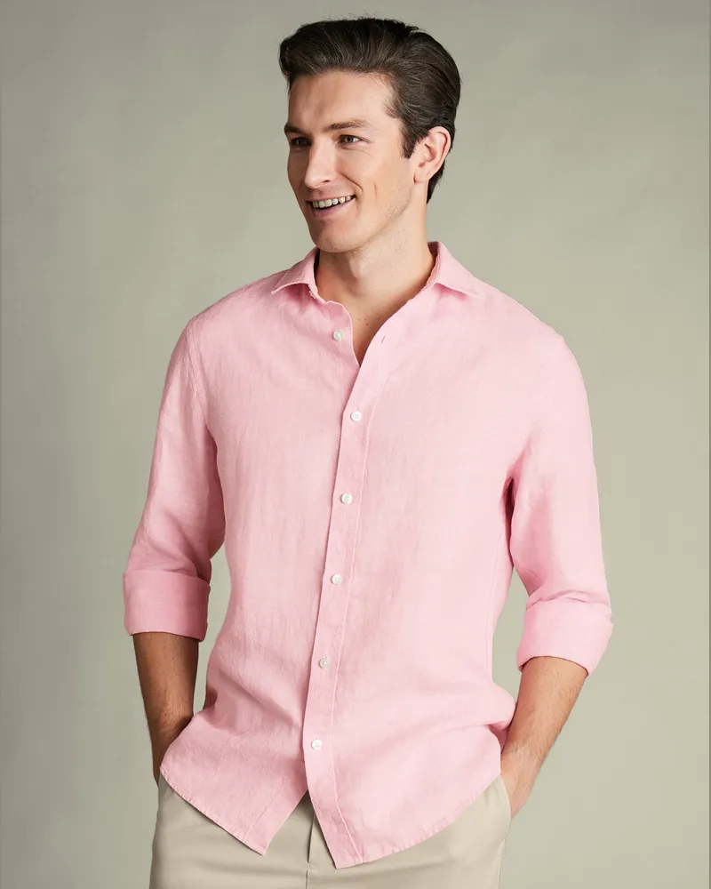Charles Tyrwhitt Reines Leinenhemd Rosa Rosa