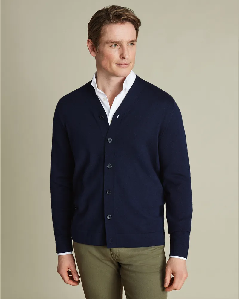Charles Tyrwhitt Merino-Strickjacke Marineblau Marineblau