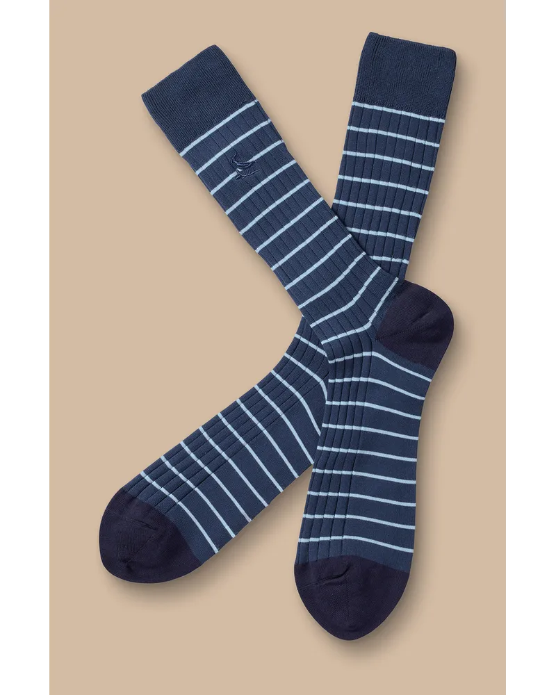 Charles Tyrwhitt Gestreifte Rippstrick-Baumwollsocken Blau