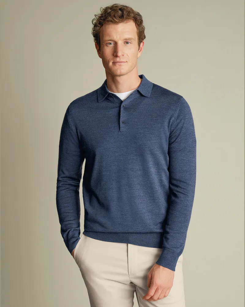 Charles Tyrwhitt Merinopullover mit Polokragen Indigo