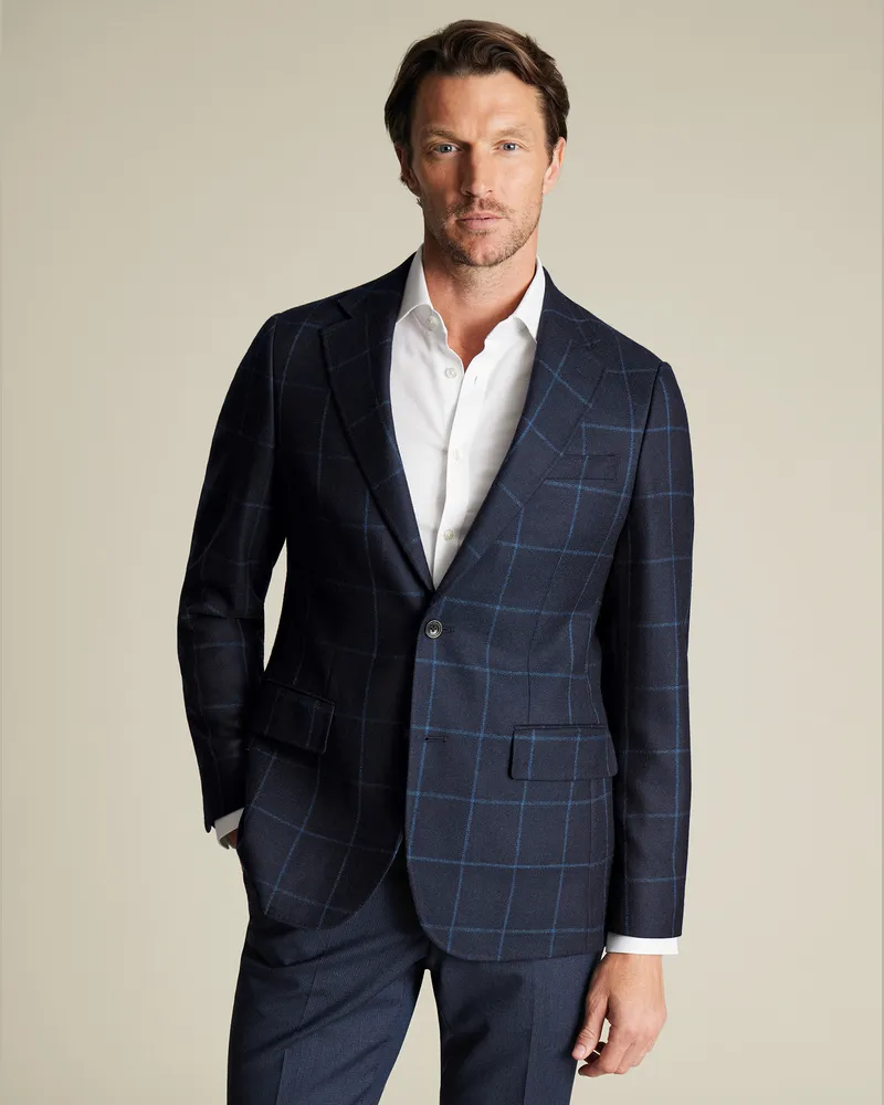 Charles Tyrwhitt Strukturiertes Wollsakko Marineblau