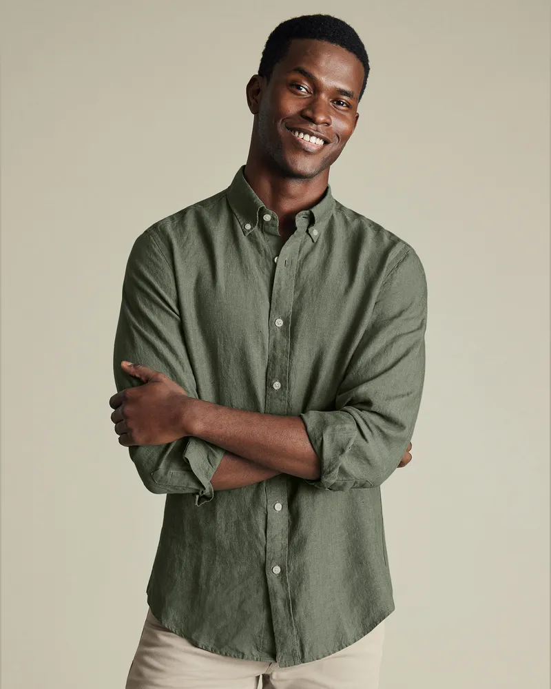 Charles Tyrwhitt Reines Leinenhemd Grün