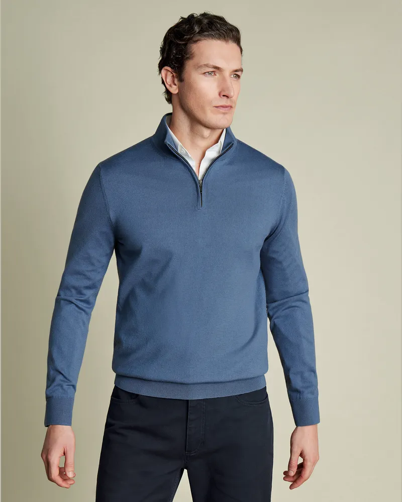 Charles Tyrwhitt Troyer aus Merino Stahlblau Blau