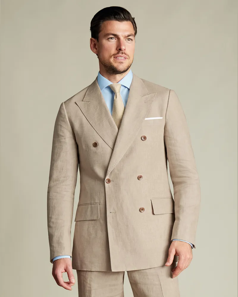 Charles Tyrwhitt Zweireihiges Leinen-Sakko Taupe Neutral