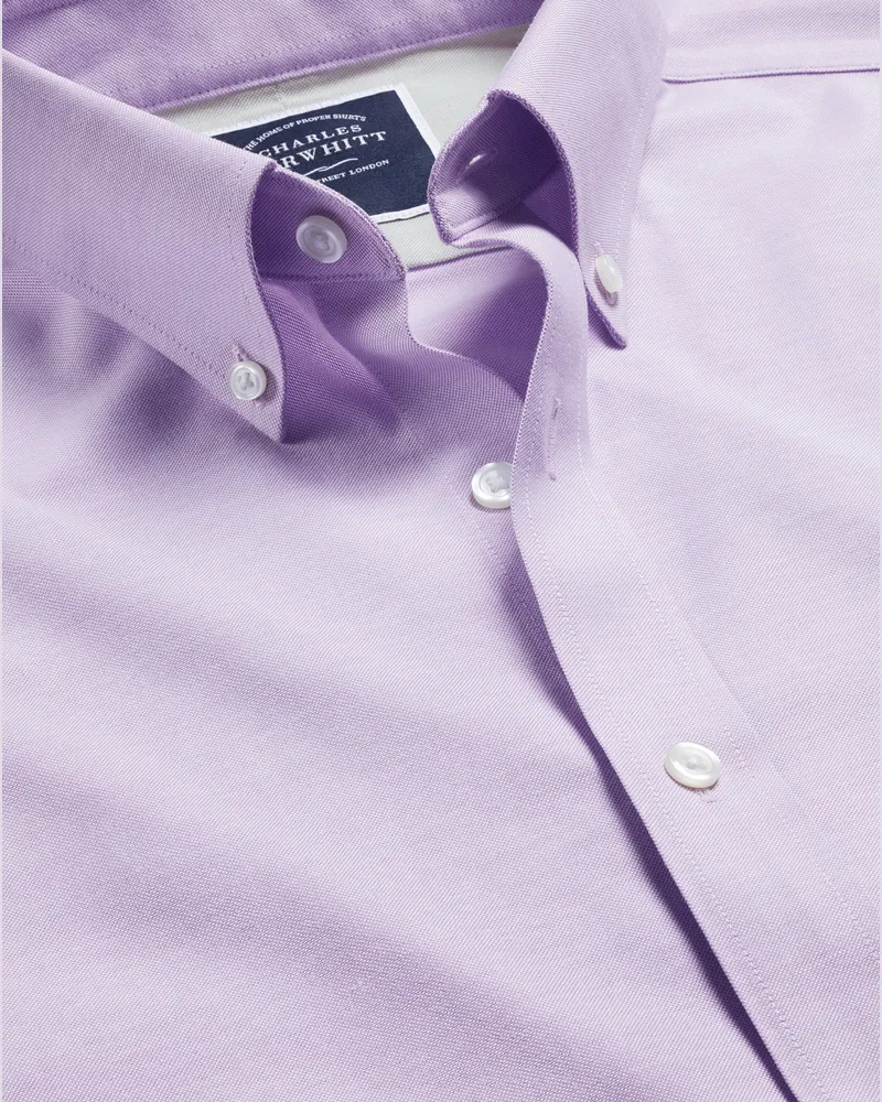 Charles Tyrwhitt Bügelfreies Button-Down Stretch Oxford Hemd Purple