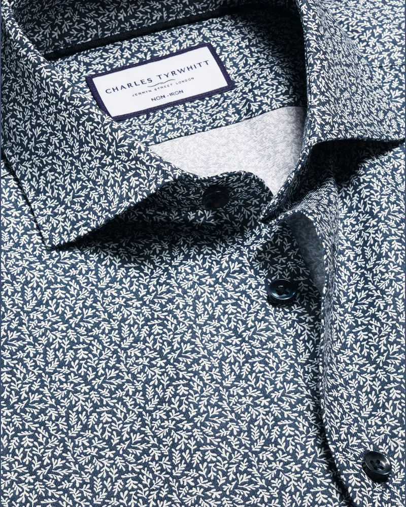 Charles Tyrwhitt Bügelfreies Stretch-Hemd Blau