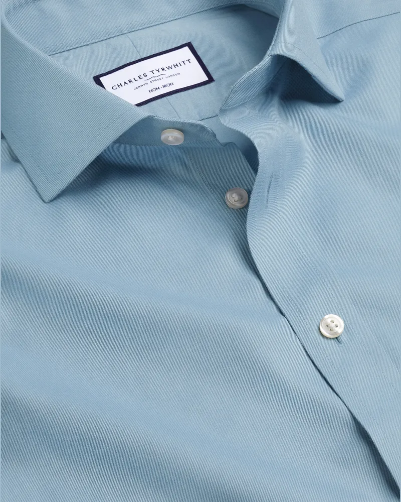 Charles Tyrwhitt Bügelfreies Twill-Hemd Mittelblau