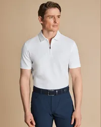 Charles Tyrwhitt Performance Reißverschlusskragen Piqué-Polo Weiß