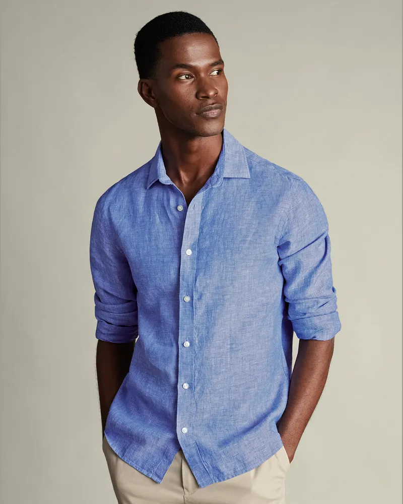 Charles Tyrwhitt Reines Leinenhemd Kobaltblau Blau