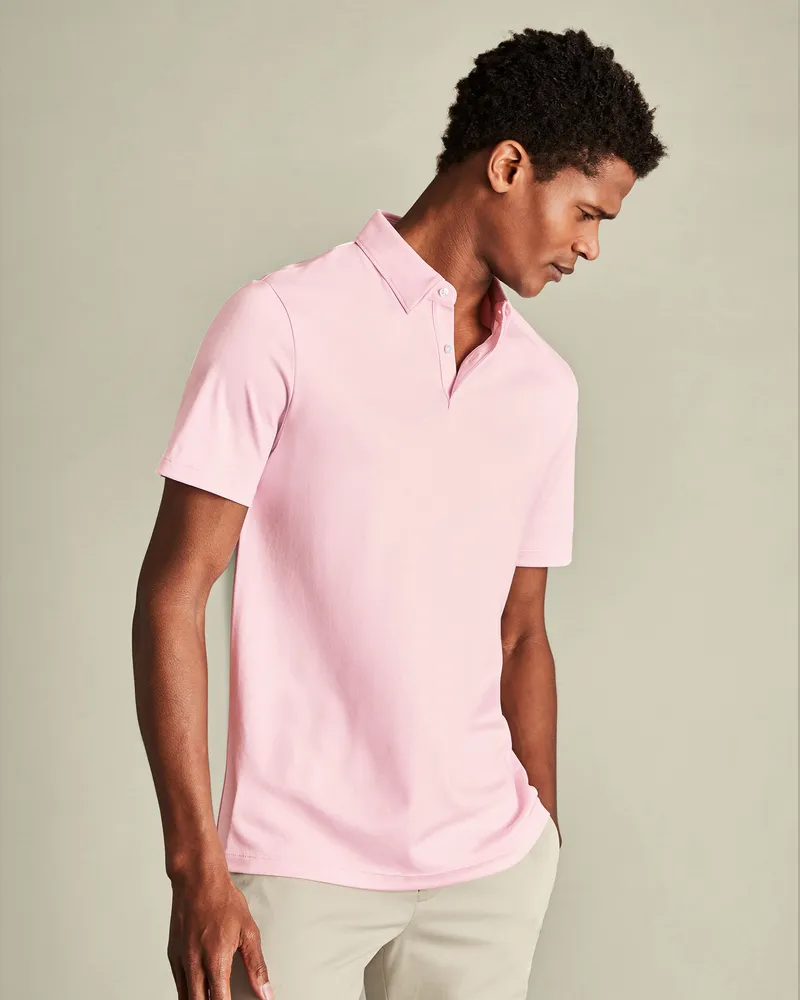 Charles Tyrwhitt Smartes Jersey-Polo Hellrosa Rosa