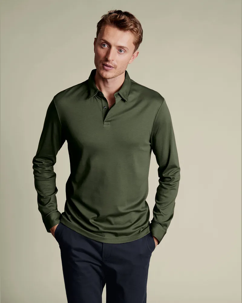 Charles Tyrwhitt Smartes Langarm-Polo Grün