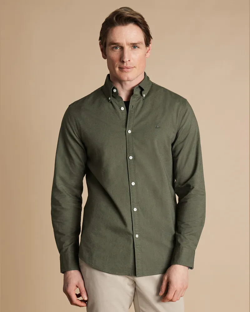 Charles Tyrwhitt Vorgewaschenes Stretch-Oxfordhemd Grün