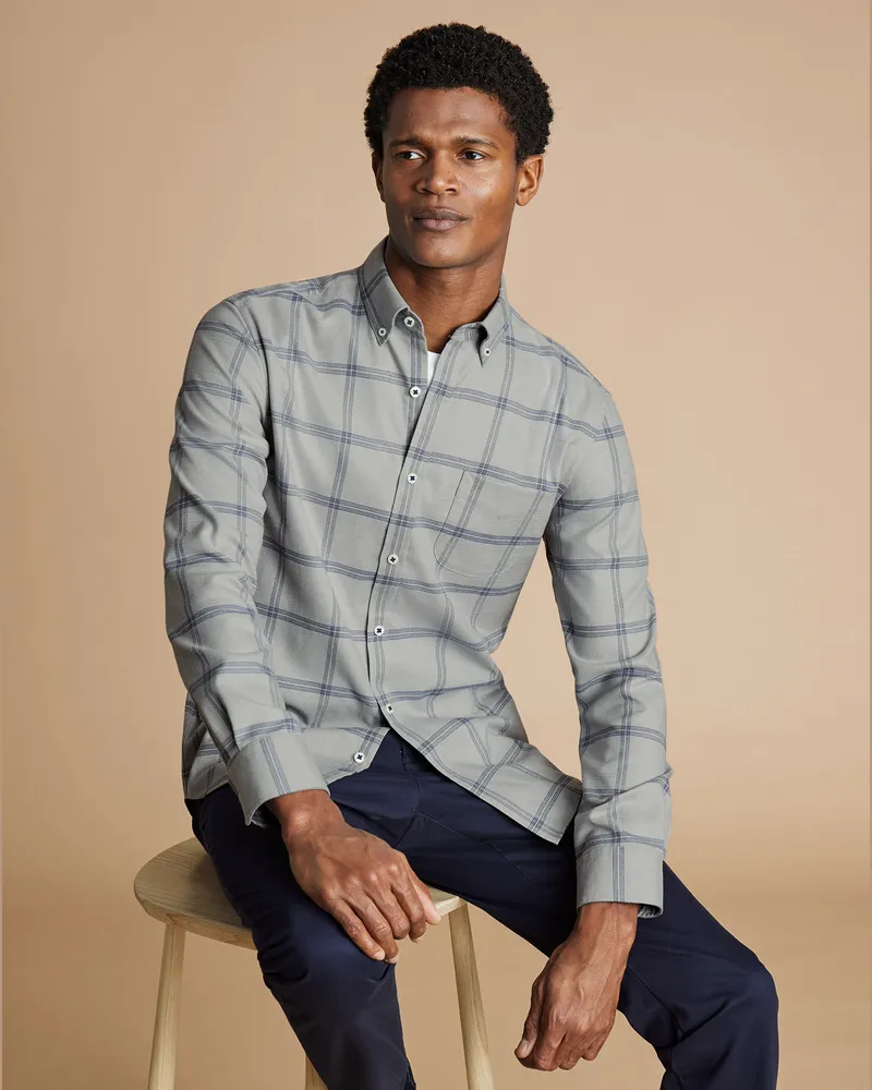 Charles Tyrwhitt Bügelfreies Twill-Hemd Grau