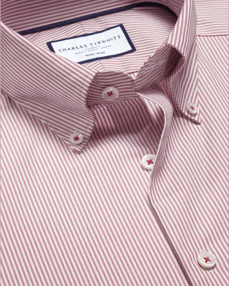 Charles Tyrwhitt Bügelfreies Pinpoint-Oxfordhemd Rot