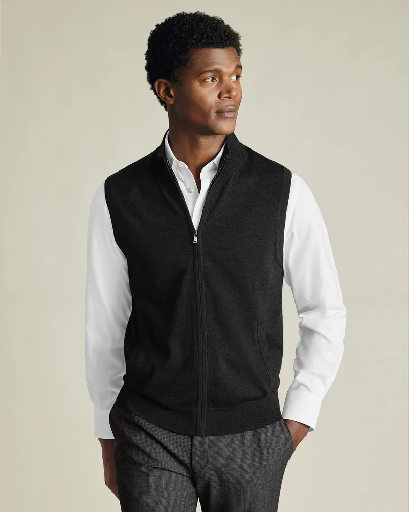 Charles Tyrwhitt Weste aus reinem Merino Anthrazit