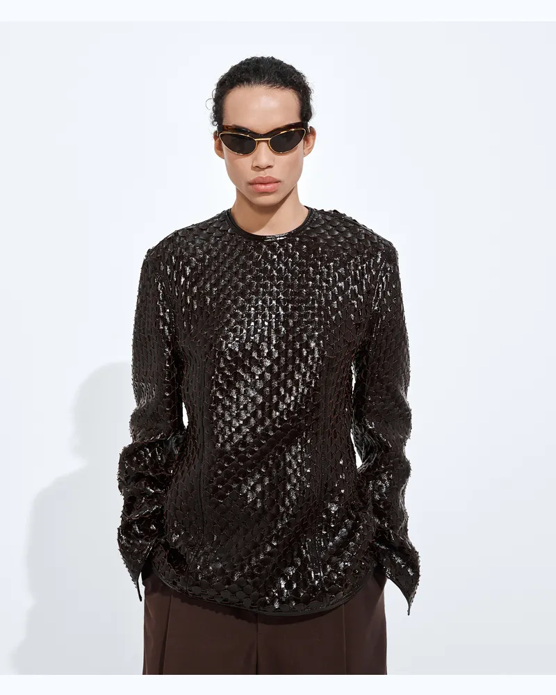 Bottega Veneta Top aus Intreccio Leder mit Schuppen-Optik-Braun - Damen Braun