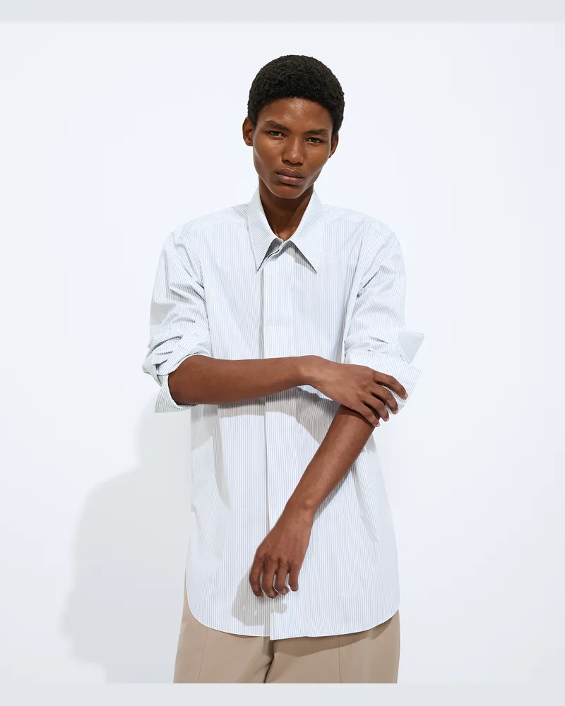 Bottega Veneta Gestreiftes Hemd aus Baumwollpopeline-Weiss - Herren Weiss