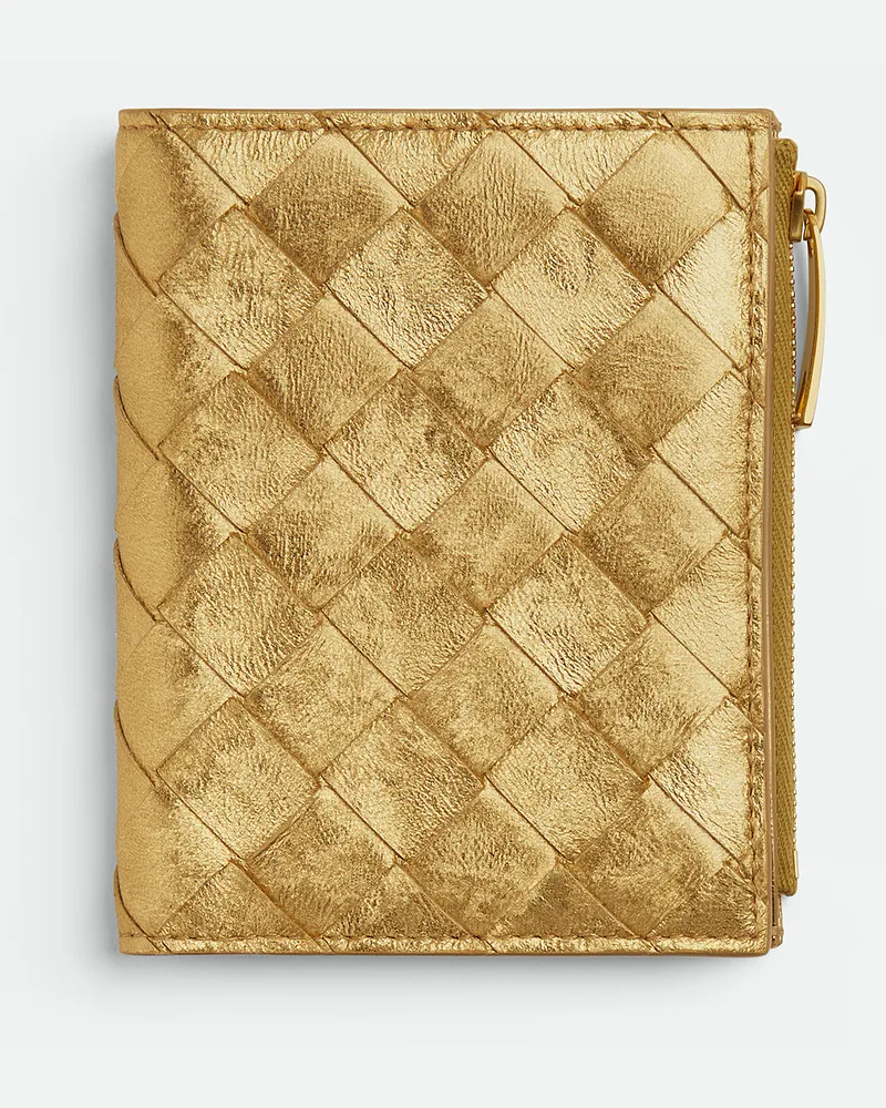 Bottega Veneta Kleines Intrecciato Bi-fold Portemonnaie Gold