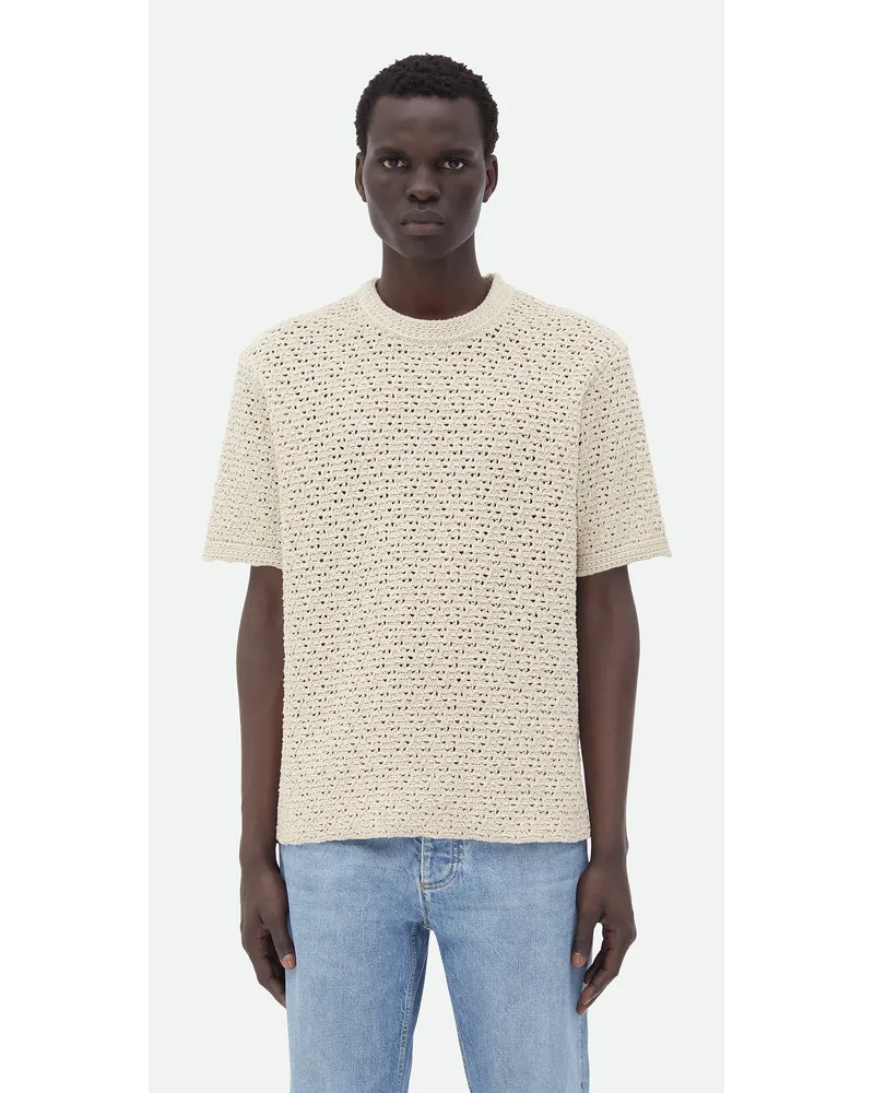 Bottega Veneta Gehäkeltes Baumwoll-t-shirt Bone