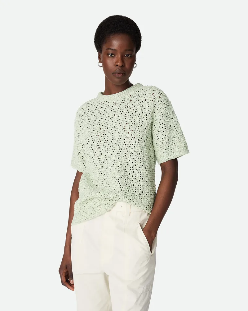 Bottega Veneta Gehäkeltes Baumwoll-t-shirt - Blau - Damen Baumwolle Blau