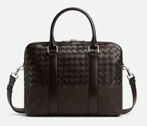 Schlanke Intrecciato Aktentasche - Braun - Herren - 100 % Kalbsleder