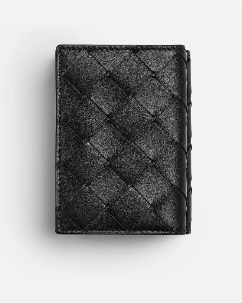 Bottega Veneta Tiny Intrecciato Tri-fold Portemonnaie Nero