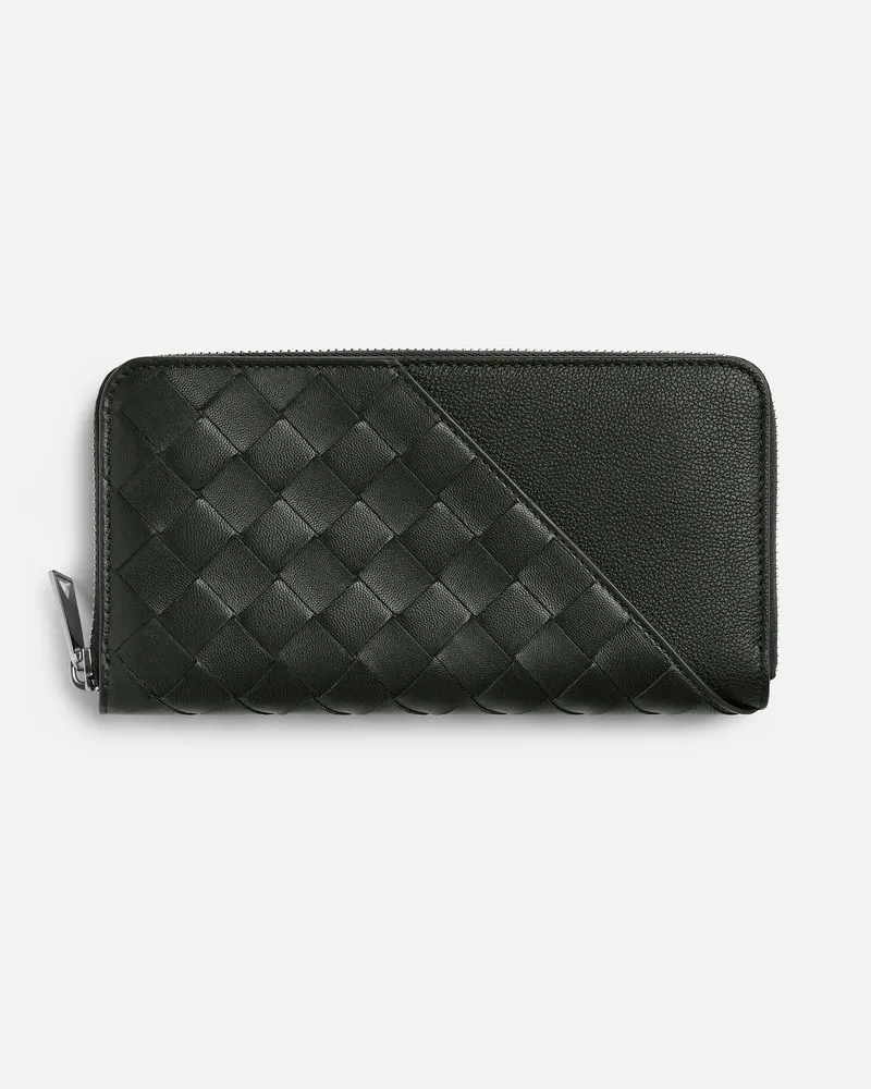 Bottega Veneta Großes Intrecciato Diagonal Portemonnaie Mit mlafendem Zip Dark