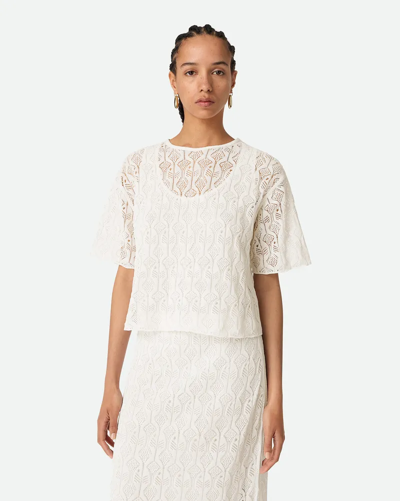 Bottega Veneta Spitzenoberteil Aus Baumwolle Und Seide Mit Fischmuster - Weiss - Damen 84 % Baumwolle & 16 % Seide Weiss